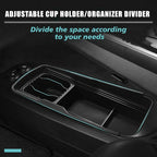 BestEvMod Armrest Organizer&Lower Center Console Compatible with 2025 2022-2024 Kia EV6 Accessories Slide Cover Organizer Adjustable Cup Holder 2PCS with PVC Trim (Console+Slide Cover Lower)