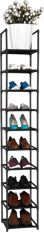 FIDUCIAL HOME 10 Tiers Shoe Rack Space Saving Vertical Single Pairs Sturdy Shoe Shelf Storage Organizer