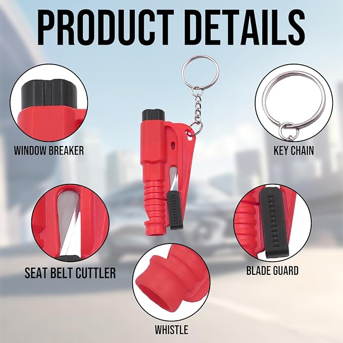 16 Pcs Car Window Breaker Seatbelt Cutter- 3 in 1 Glass Breaker Portable Emergency Escape Tools to All Car Applicable Accesso