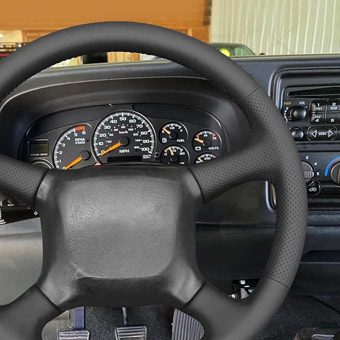 MEWANT Hand Sew Faux Leather Steering Wheel Cover for Chevy Silverado 1500 Astro Blazer C/K Kodiak S10 Suburban Tahoe