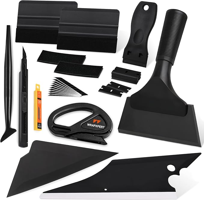 WRAPXPERT Window Tint Kit 15 PCS Vinyl Wrap Tools Kit Vehicle Glass Protective Film Installing Tool Included Squeegee Tool Kit, Plastic Scraper, Safety Film Cutter, Utility Knife with Blades
