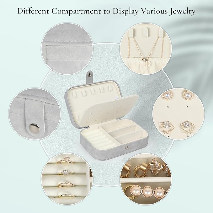 Hatori Travel Jewelry Box, PU Leather Small Jewelry Organizer for Women Girls, Portable Mini Travel Case Display Storage Hold