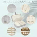 Hatori Travel Jewelry Box, PU Leather Small Jewelry Organizer for Women Girls, Portable Mini Travel Case Display Storage Hold