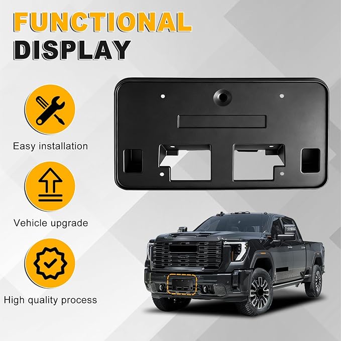 Front License Plate Frame Compatible with GMC Sierra 2500 HD 3500 HD 2024 2025 2026, Bumper License Frame Holder Mounting Bra