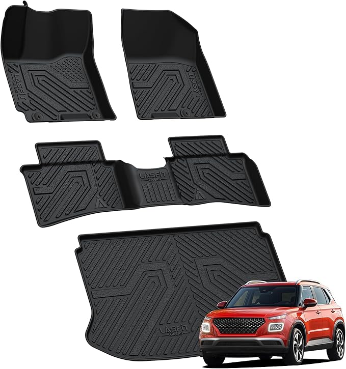 LASFIT Floor Mats & Cargo Mats Fit for Hyundai Venue 2026 2025 2024 2023 2022 2021 2020 (Cargo Mat for Upper Position),All Weather TPE Custom Fit Venue SE/SEL/Limited Accessories Floor Liners, Black