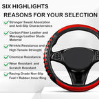 3D Massage Red Carbon Fiber Leather Steering Wheel Cover, 14.5-15 Inch Non-Slip Breathable Microfiber Car Steering Wheel Prot