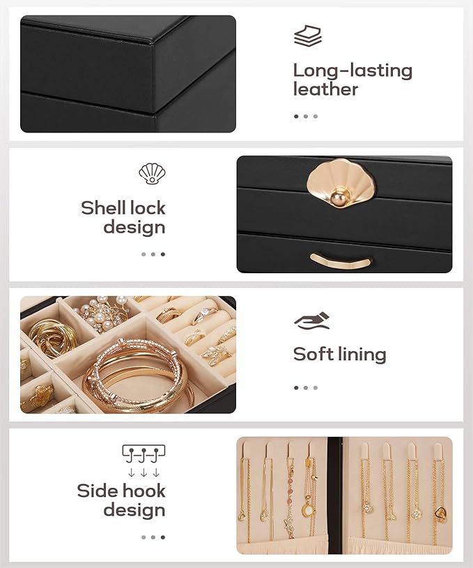 Enthralite Jewelry Box with 4 Drawers: Display Organizer for Earrings Necklaces - Gifts for Girls Women (Black)