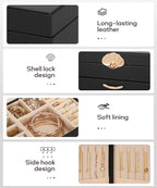 Enthralite Jewelry Box with 4 Drawers: Display Organizer for Earrings Necklaces - Gifts for Girls Women (Black)