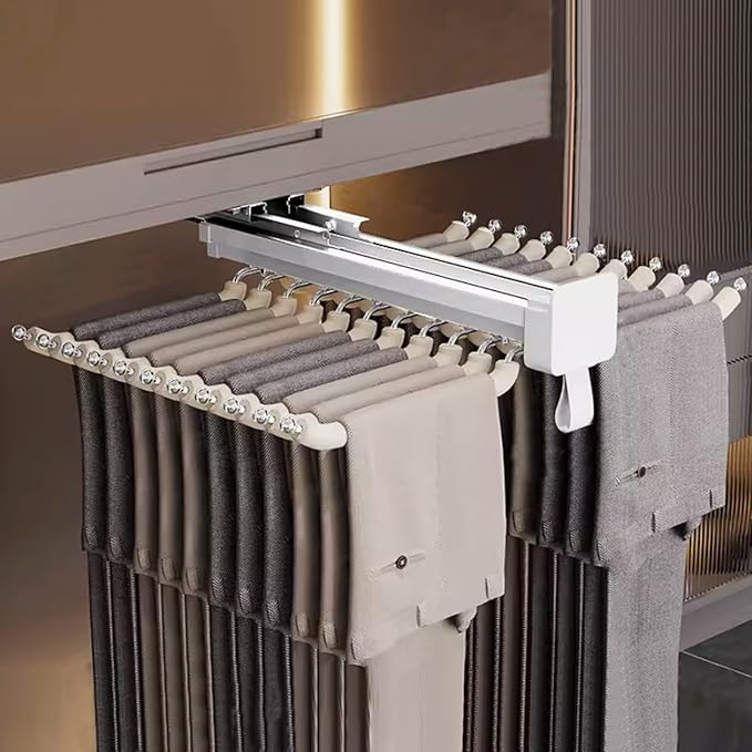 Pull-Out Closet Valet Rod, Bearing 40kg Retractable Clothes Coat Hanger, Aluminum Alloy Adjustable Closet Rod, Damping Buffer