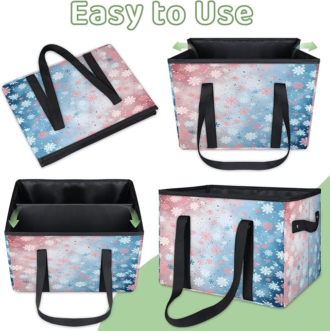 Reusable Grocery Bags Heavy Duty Shopping Bags Foldable Large Tote Bags with Long Handles & Hard Bottom