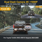Fitcamx Front 4K+Rear 1080P Dash Cam Adapts for Toyota Tundra 2022-2026 Hybrid & Sequoia 2023-2026 (Gen3), OEM Look, 2 Way HD