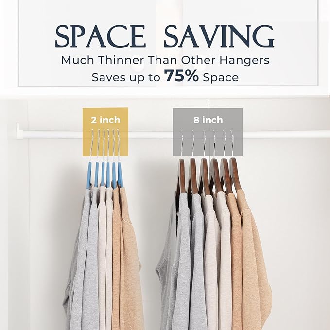 HOUSE DAY Tranquil Blue Velvet Hangers 60 Pack, Non Slip Clothes Felt Hanger Heavy Duty for Coat, Premium Slim Space Saving S