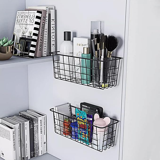 ABuff 6 Pack Metal Wire Storage Baskets Wall Mounted Hanging Wall Basket with Traceless Tape, Hanging Kitchen Organizer Baske