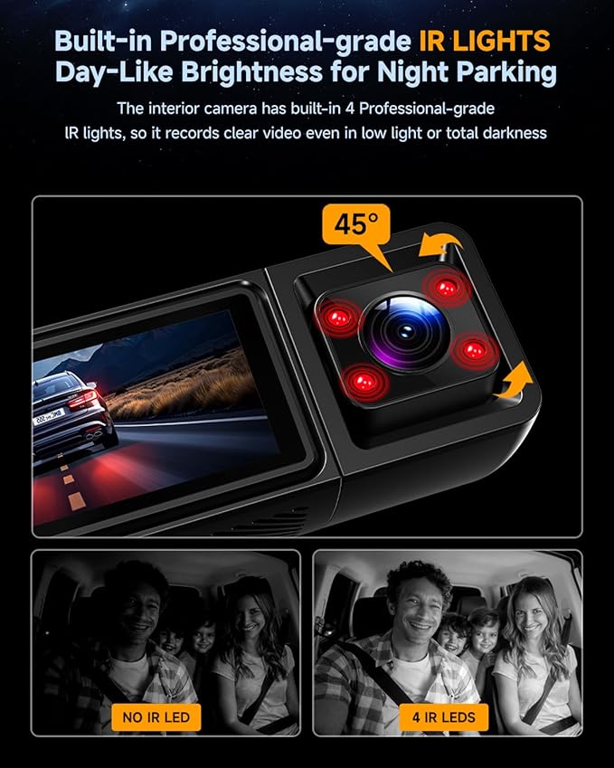 3 Channel Dash Cam, Dash Cam Front and Rear Inside, 5.8GHz WiFi Built-in GPS, Free 64GB Card, 3.2" IPS Screen, 4k Dash Camera
