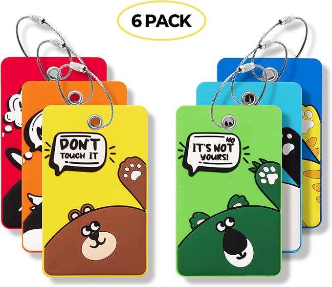 Funny Animal Luggage Tags Suitcases -Silicone Travel Bag Tags with Privacy Cover&Steel Loops - Unique Cute ID Labels for Wome