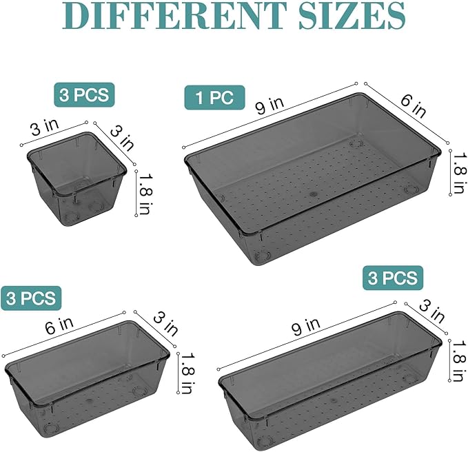 StorMiracle 10 PCS Drawer Organizer Set, 4 Varied Size Bathroom and kitchen Drawer cabinet organizer Trays, Clear Storage Bin