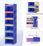 YOUDENOVA 6-Shelf Weekly Hanging Closet Organizer, Weekly Clothes Organizers for Kids with 2 Side Pockets, Blue