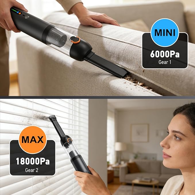 Car Vacuum Portable Cordless,18000Pa 4in1 Portable Handheld Cleaner Vacuum &Air Duster 2 Suction Modes Power Blowing&Inflatin