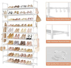 LANTEFUL Tall Shoe Rack 10 Tier Shoe Organizer Large Shoe Shelf with 18 Hooks Storage for 50 Pair Sneaker and Boot, Stackable