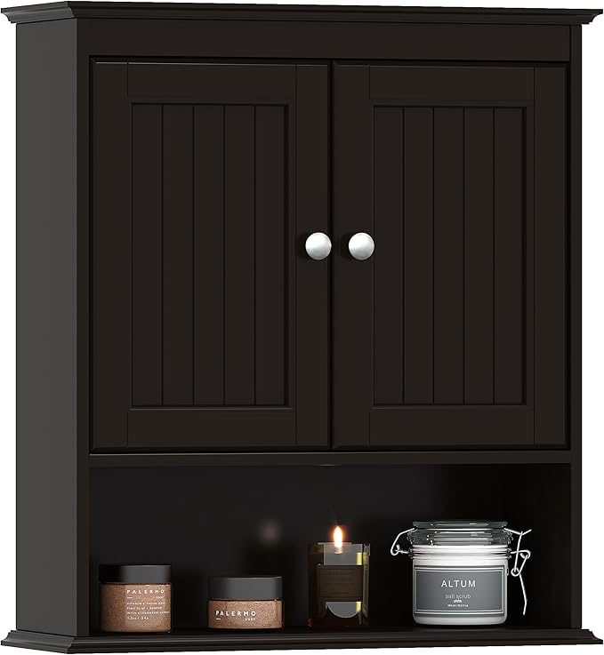 Spirich Bathroom Cabinet Wall Mounted, Wood Hanging Cabinets with Doors and Shelves, Medicine Cabinet Over The Toilet, Espres