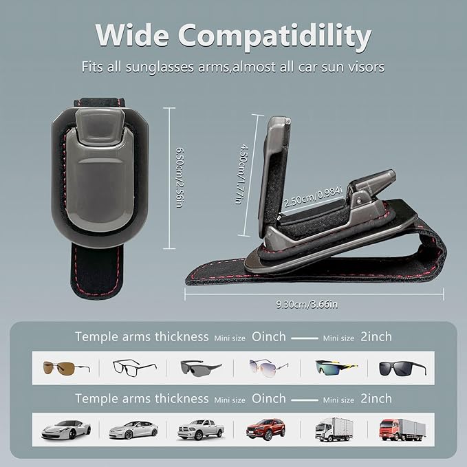 SEAMETAL Sunglass Holder for Car Visor Metal Sunglasses Clip, One-Hand Operation,Heavy Duty Universal Eyeglass Holder for Sun Visor,Secure Fit for Most Glasses,Car Accessories Organizer (1 PACK Black)