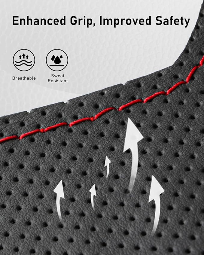 Belinous Leather Steering Wheel Cover Lace Up, Hand-Stitch on Wrap, Steering Wrap Compatible with Ford F-150 F250 King Ranch/Lariat/XL/XLT/Limited/Platinum/Police Responder 2015-2020 (Red)