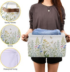 xigua Vintage Colorful Herbs Wild Flowers Floral Storage Basket Collapsible Toy Storage Bins Waterproof Canvas Storage Basket