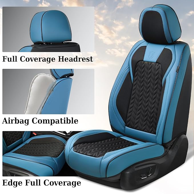 Coverado Seat Covers Full Set, 5 Seats Breathable Faux Leather Seat Covers for Cars, Car Seat Cover Winter, Car Seat Protecto