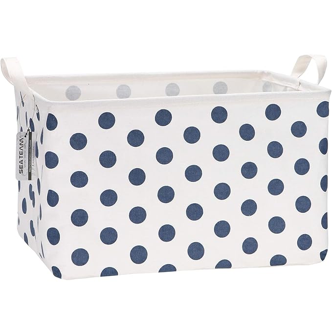 Sea Team Collapsible Canvas Fabric Storage Basket with Handles, Rectangle Waterproof Storage Bin, Box, Cube, Foldable Shelf B