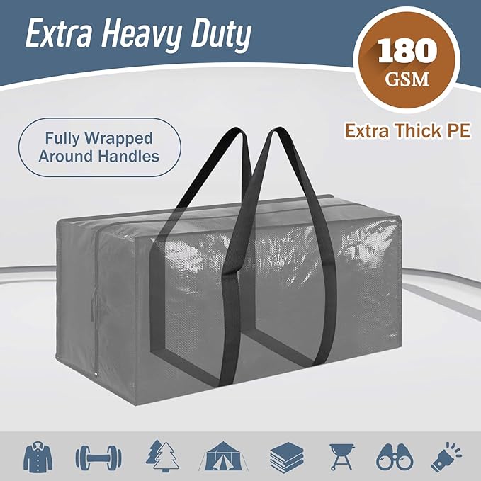 6 Pack Extra Heavy Duty Large Moving Bags with Strong Zipper & Comfortable Handles, Sturdy & Durable Clothes Storage Bags Tot
