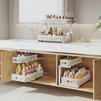 2 Pack 19.3IN-Depth Under Sink Organizer with Smooth Cylindrical Rail,2-Tier Pull Out Multi-Purpose Cabinet Storage for Bathr