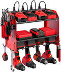 Power Tool Organizer Wall Mount with Charging Station, Heavy Duty 3 Layers Tool Storage Rack with 4 Cordless Drill Holder, Ba