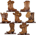 FYSUIMU 7 Pcs Western Cowboy Boots Wooden Centerpieces Western Brown Boot Shape Retro Wood Tabletop Signs for Tables for Rode