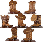 FYSUIMU 7 Pcs Western Cowboy Boots Wooden Centerpieces Western Brown Boot Shape Retro Wood Tabletop Signs for Tables for Rode