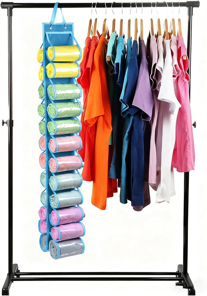 Legging Storage Bag Storage Hanger Can Holds 24 Leggings or Shirts Jeans Compartment Storage Hanger, Foldable Leggings Organi