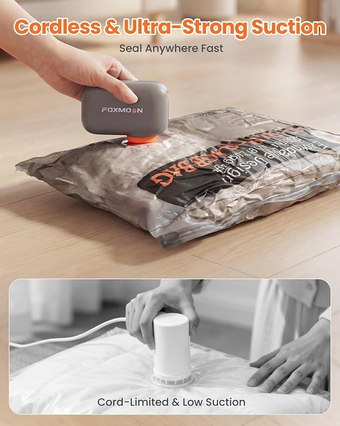 Travel Vacuum Bags for Clothing with Rechargeable Electric Pump, 15 Pack Compression Packing Storage Bags for Luggage and Sui