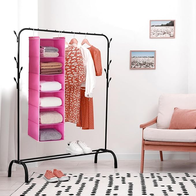 MAX Houser 6-Shelf Hanging Closet Organizer, Hanging Storage Shelves with 2 Sturdy Hooks Space-Saving for Bedroom, Foldable (