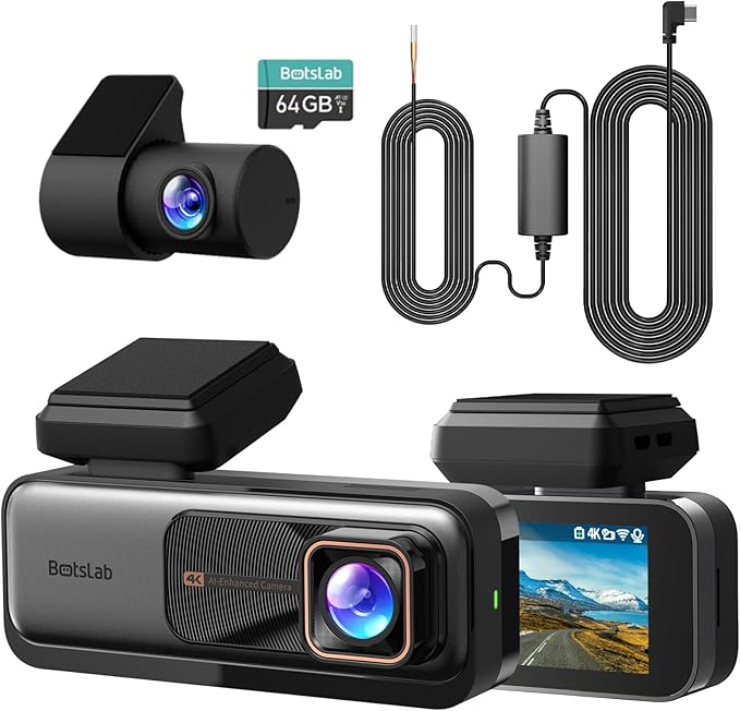 BOTSLAB 4k Dash Cam Front and Rear, 24/7 Parking Monitor with Hardwired Kit, 170° Ultra Wide Dashcam, ADAS, IMX415 Sensor, Ni