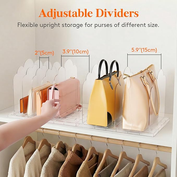 Lifewit Purse Organizer for Closet, 9.7" Tall Clear Handbags Storage Organizer, Adjustable Clutch Organizer Holder for Closet