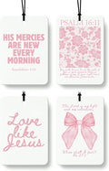 Pink Christian Car Air Freshener 4 Pcs, Girly Pink Bow Floral Religious Hanging Air Freshener for Cars Closet Drawer Books, C