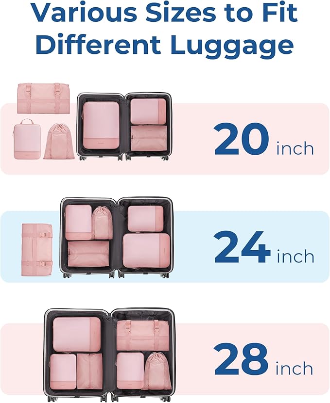 BAGSMART Hanging Compression Packing Cubes for Closet Organizers And Storage, 6 Set Suitcase Organizer Bags Set, Cruise Trave
