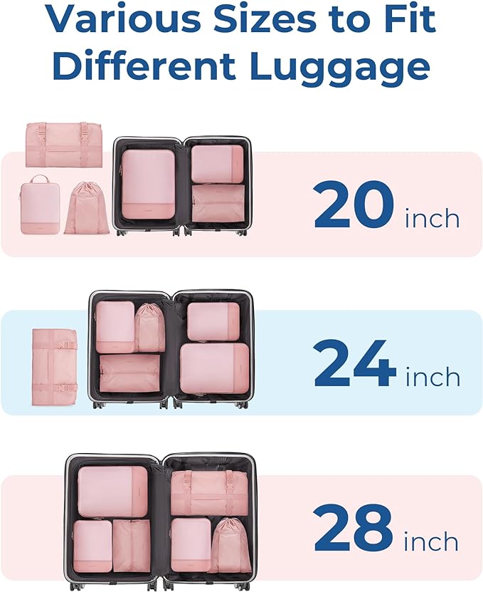 BAGSMART Hanging Compression Packing Cubes for Closet Organizers And Storage, 6 Set Suitcase Organizer Bags Set, Cruise Trave