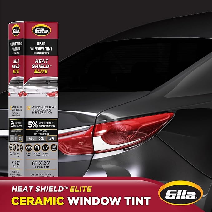 Gila® Heat Shield Elite™ 5% Rear Window Ceramic Automotive Window Tint DIY Advanced Heat Control Glare Control (6in x 26ft Strips)