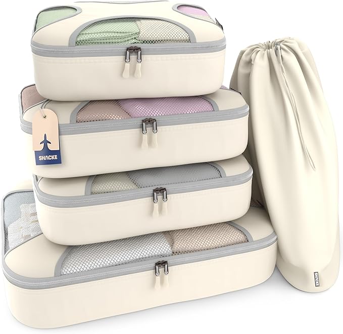 Shacke Packing Cubes for Travel 5 Set - Premium Luggage Organizer Bags - Versatile Travel Organizer for Women and Men - Optim