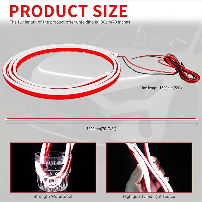 JMTBNO 71" Car Hood Light Exterior LED Strip Lights White DRL Compatible with GMC Sierra 1500 2500 Chevy Silverado 1500 2500 Dodge Ram 1500 2500