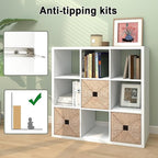 CTESNE【2026 Wooden Thick Frame 9 Cube Storage Organizer Shelf with Anti-Tipping Kits + Reversible Open Back Bookcase, Horizon