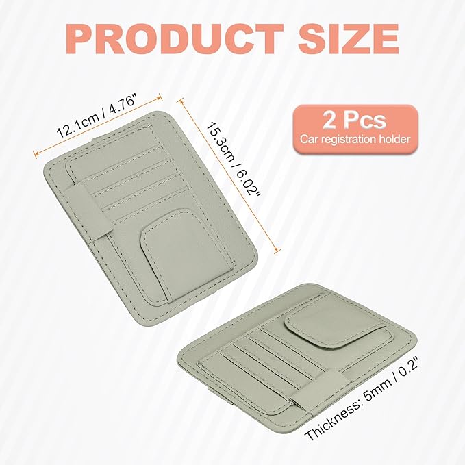 HARFINGTON 2Pcs Car Sun Visor Organizer 6.02" x 4.76" Leather Multi-Pocket Visor Card Sleeve Pocket Car Truck SUV Interior Storage Pouch for Driving License Credit Card Bill Sunglasses, Gray