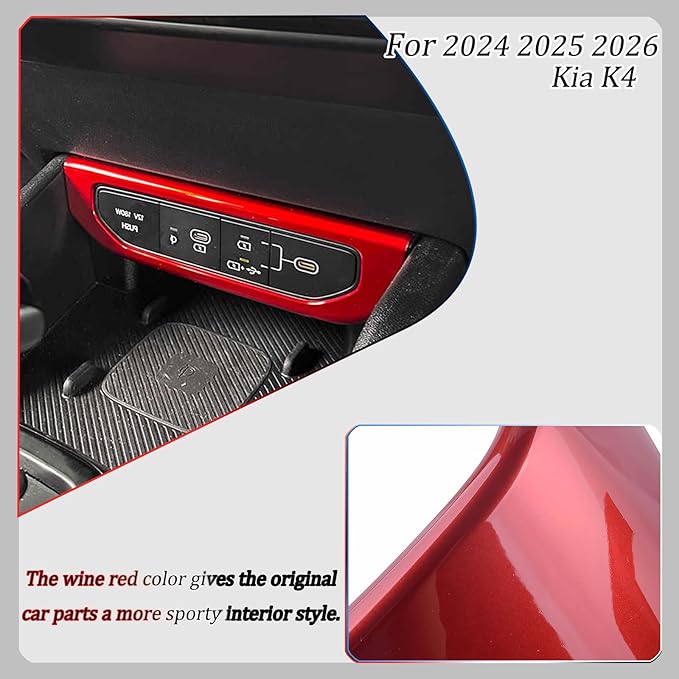 Center Console Switch Cover,for Kia K4 2024 2025 2026, Door Panel Cover,USB Panel Cover,Charging Port USB Hole Protective Cover - Wine Red Protective Accessories
