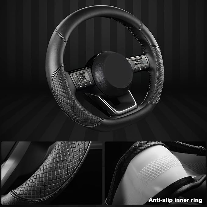 GIANT PANDA D Shape Steering Wheel Cover for Nissan Rogue Kicks - Auto Car Steering Wheel Cover Customized for Nissan Altima 