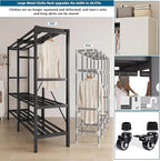 Heavy Duty Covered Clothes Rack with Magnetic Door Foldable Portable Wardrobe Closet for Hanging Clothing Rolling Black Metal